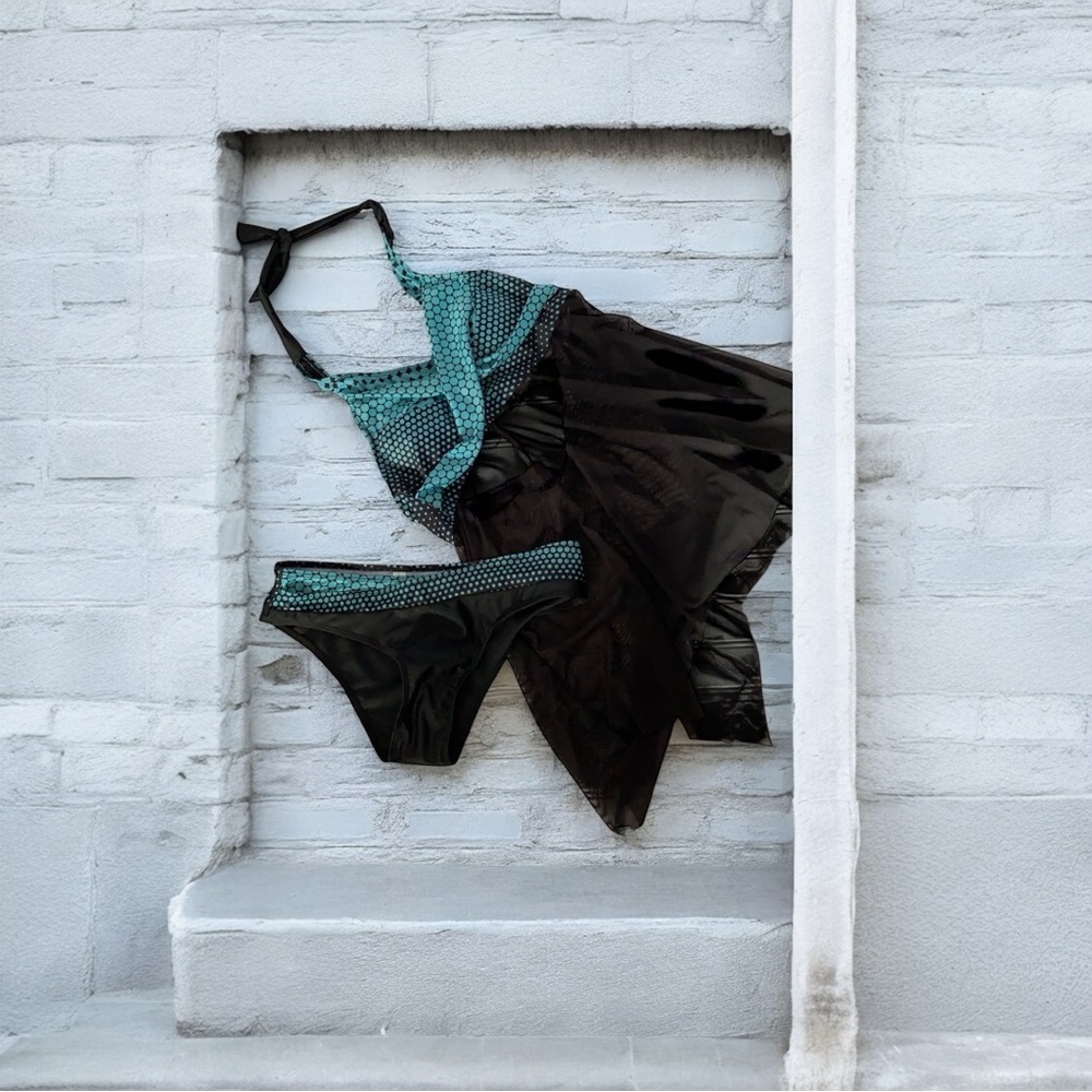 Two piece swimsuit black and brown with blue